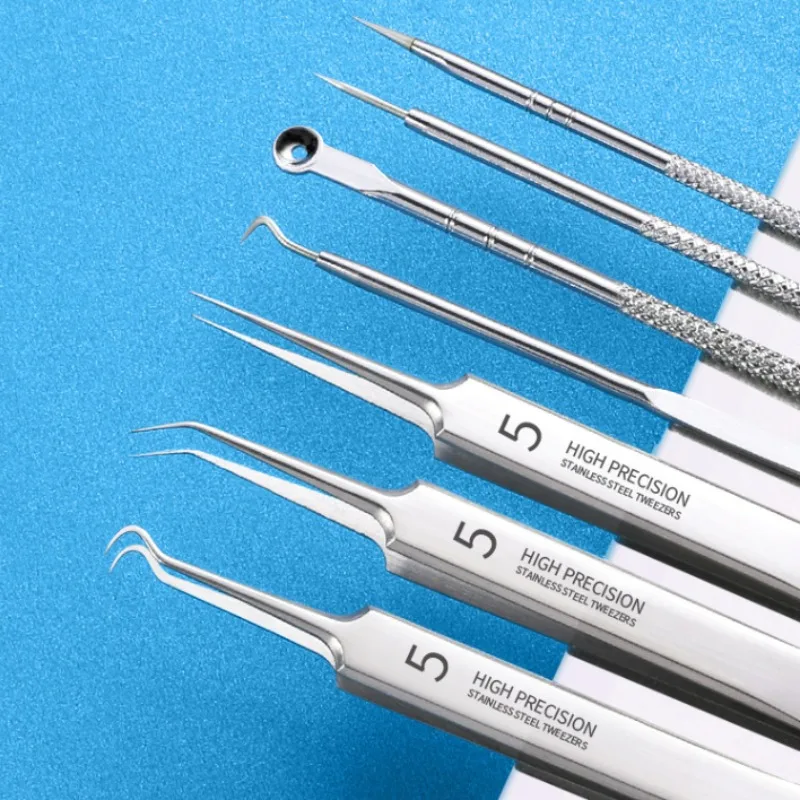 3/5/7/11Pcs Acne Pimples Blackhead Remover Needles Stainless Steel Black Spot Blemish Pimple Removal Needle Ultra-fine Tweezers