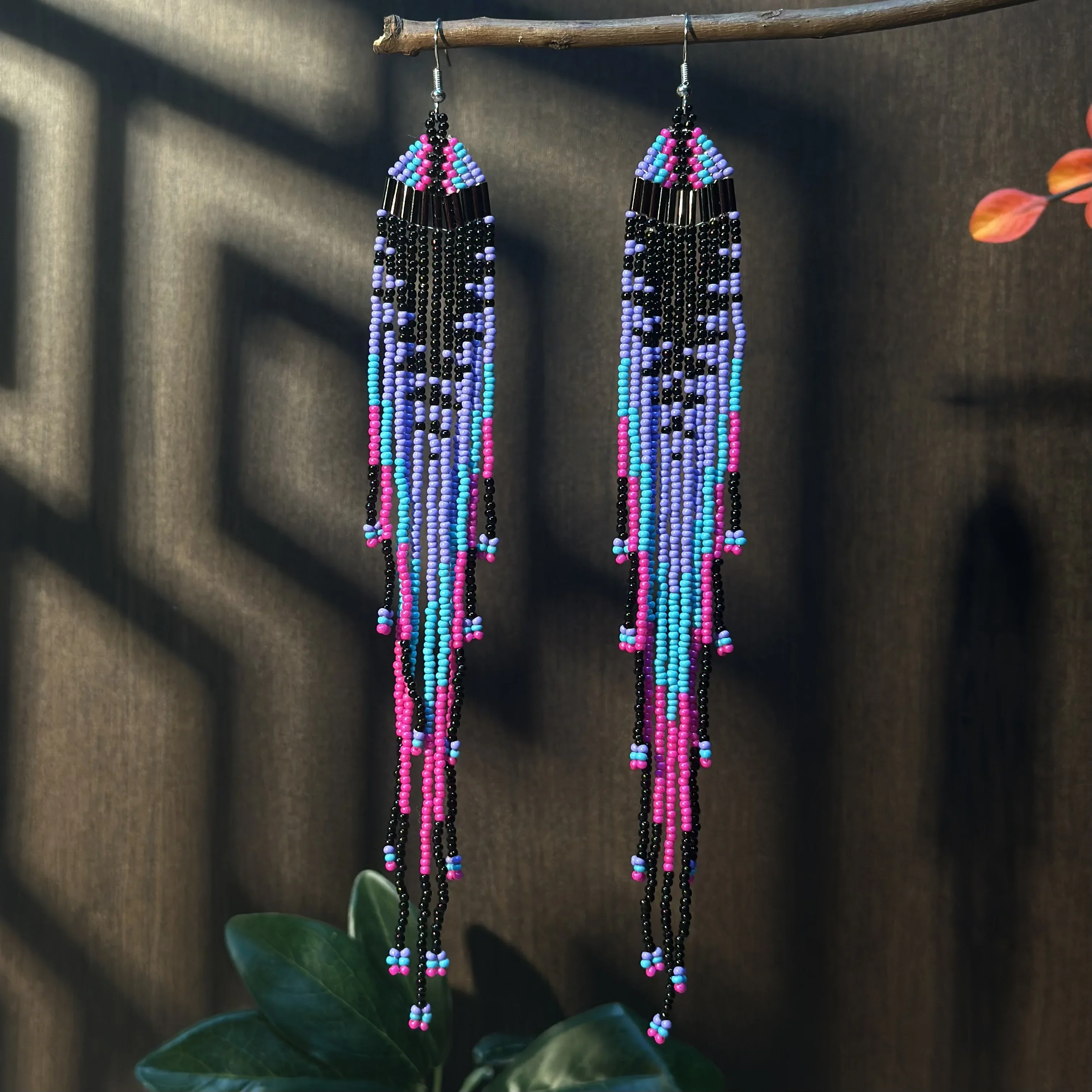 

2025 Handmade Beaded Earrings Tassels Creativity Gradient Color Bohemia Geometry Hand Weaving Pattern Beaded Earrings for Women