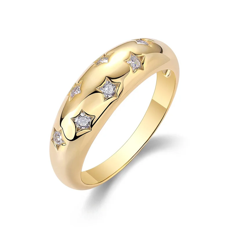 

ZFSILVER Fashion Classic High Quality 925 Silver Full Moissanite Design Gold Star Ring For Women Accessories Jewelry Gift R14696