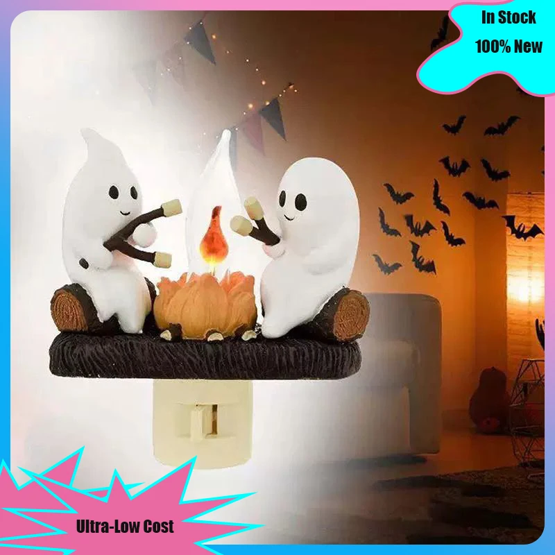 In Stock Ghosts Campfire Flicker Flame Halloween Nightlight 3D LED Small Electric Campfire Halloween Nightlight Indoor Decor