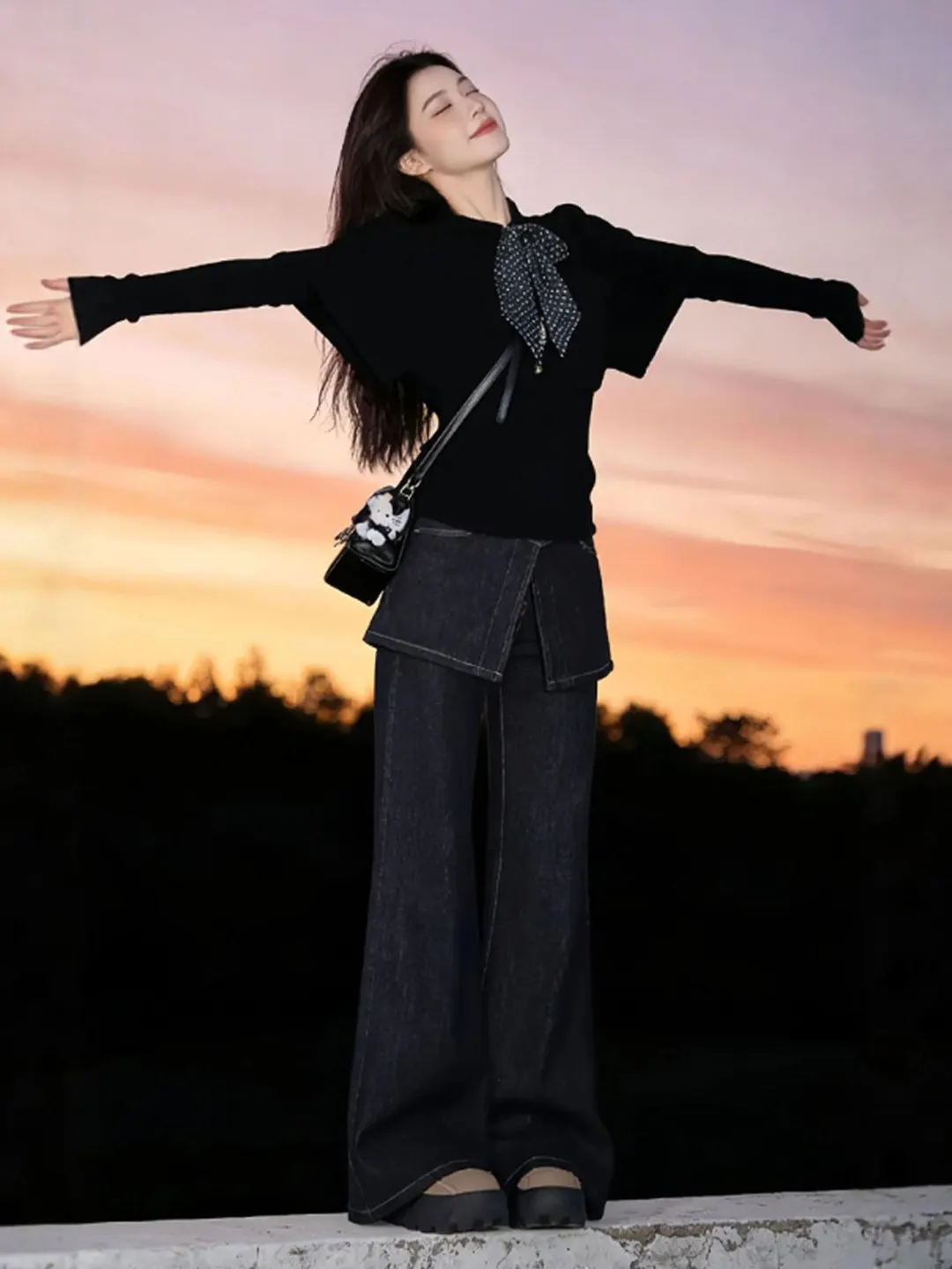 

Korean Sle Unique Beautiful Knitted awl Cowl Ne Long Sve Slim Fit Top Spring Design Sensation Little ence