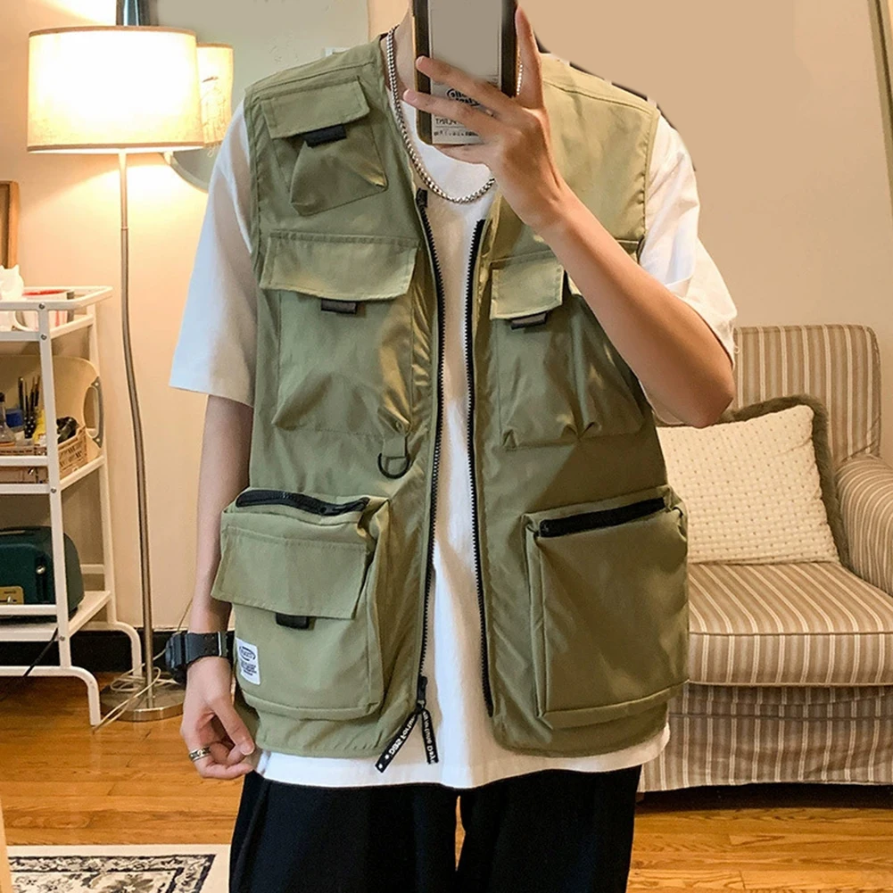 Beach Holiday Outdoor Activities 3XL Black Summer Waistcoat Multi-pocket Sleeveless Vest Regular Clothing Length V Neck Design