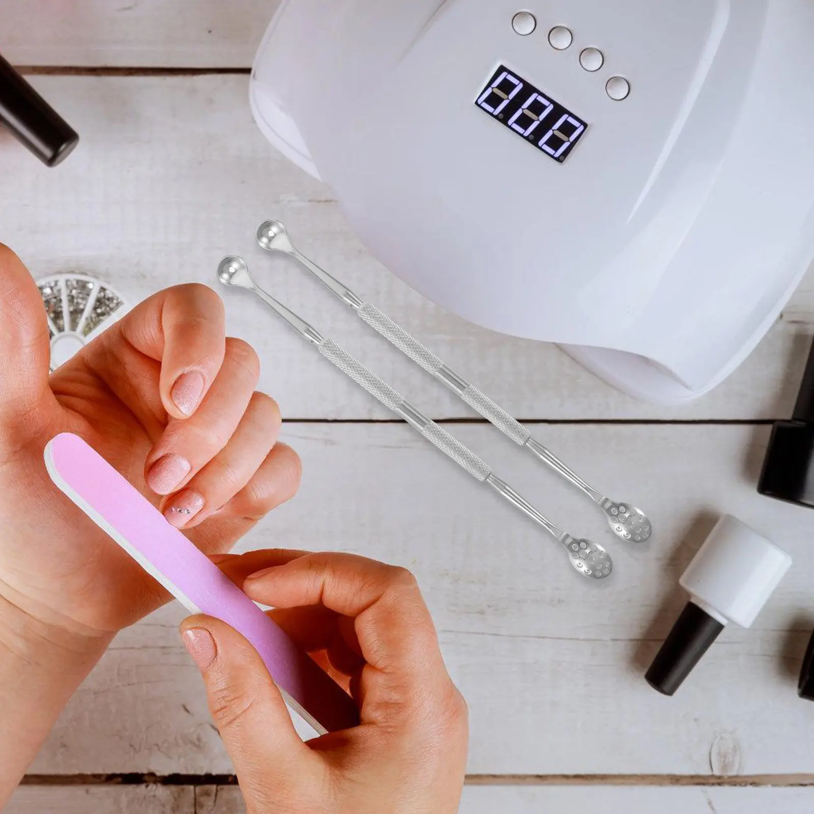 

Набор из 4 двусторонних пушеров для кутикулы из нержавеющей стали, скребок для удаления омертвевшей кожи, для маникюра и педикюра