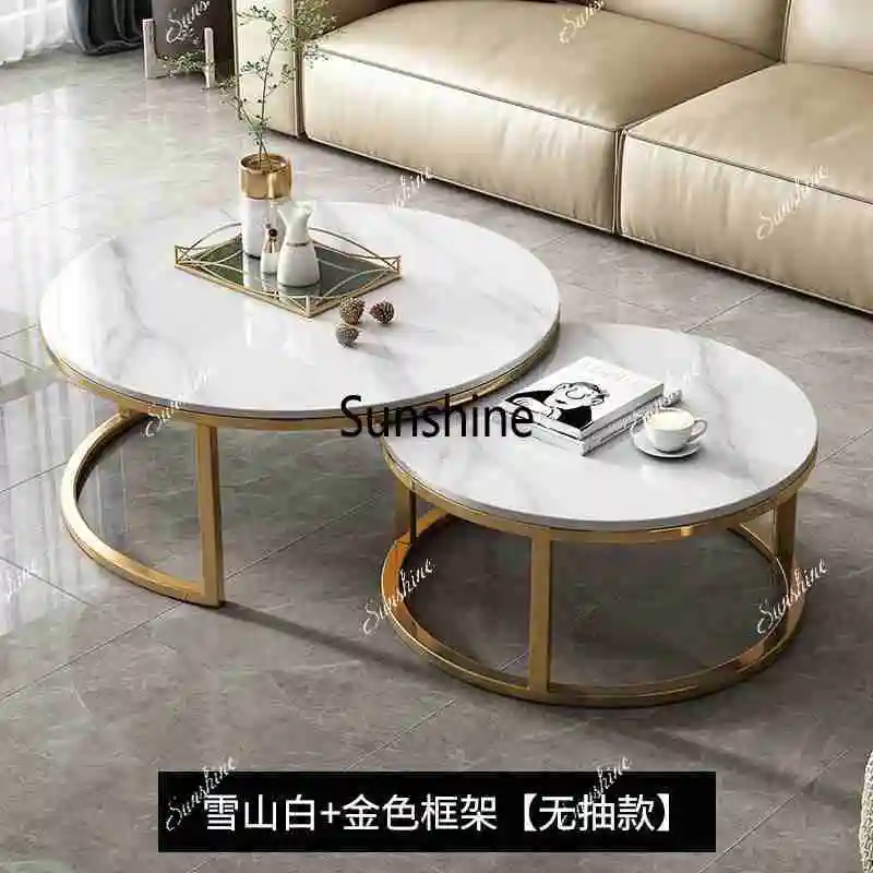 Nordic Luxury Marble Top Coffee Table Modern Simple White Metal Stone Gold Nesting Living Room Furniture Panel for Kitchen Home