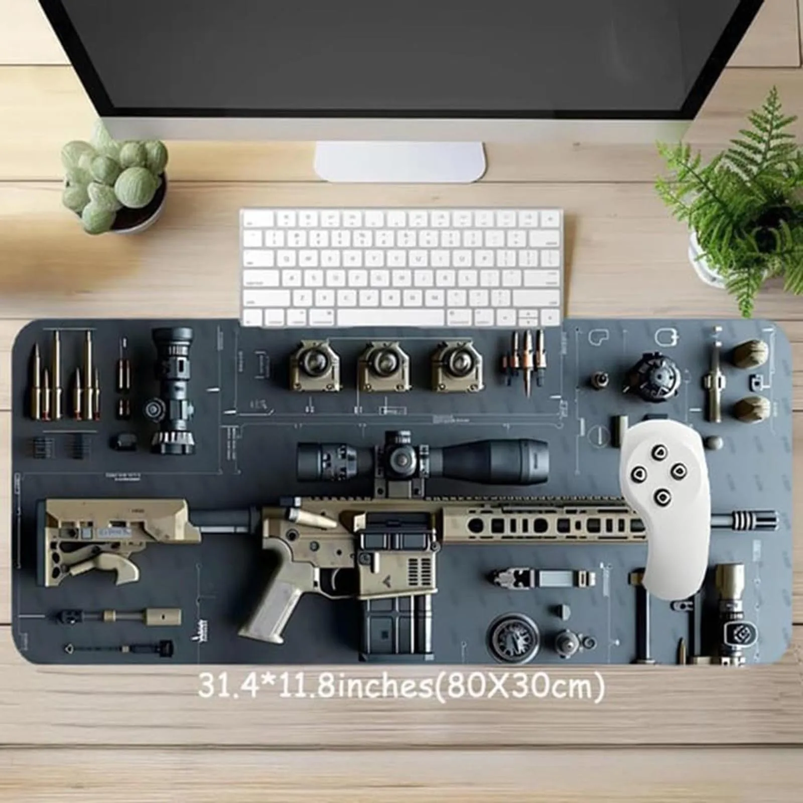 Gun Mouse Theme Computer-Tastatur-Pad, supergroßes Slip-Lock-Rand, Computer-Tastatur-Pad, Esports-Zubehör, Geschenk für Freunde