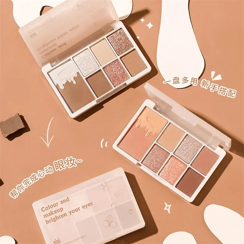 xixi Oatmeal Milk Tea Chestnut 7Color Eyeshadow Palette Pearlescent Matte Nude Milk Coffee Earth Color Daily Versatile Eyeshadow