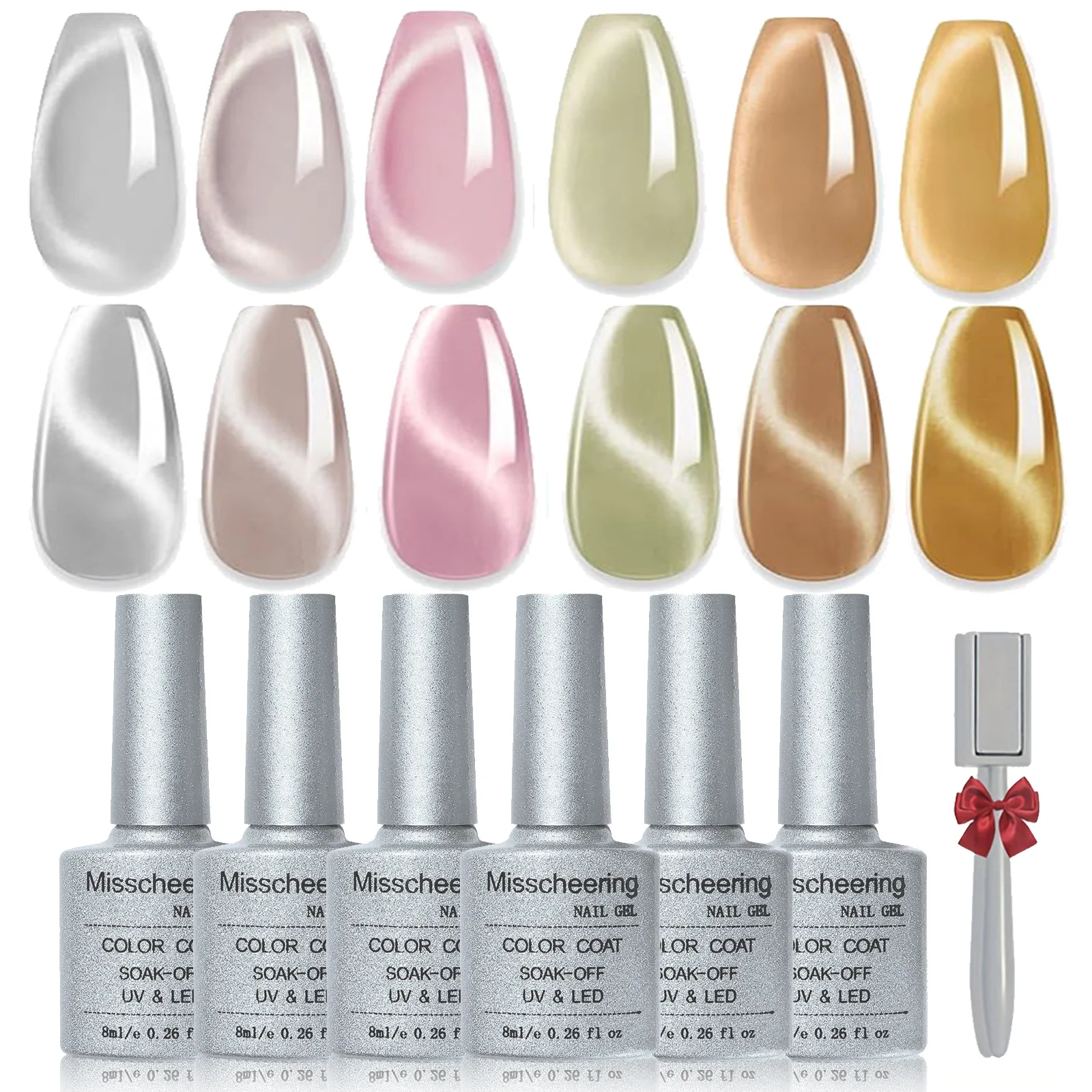 

Cat Eye Gel Nail Polish Set of 6 Same Color Same Bottle 8ml Shimmer Glitter with Magnet Holographic Reflective Magnetic UV Nail