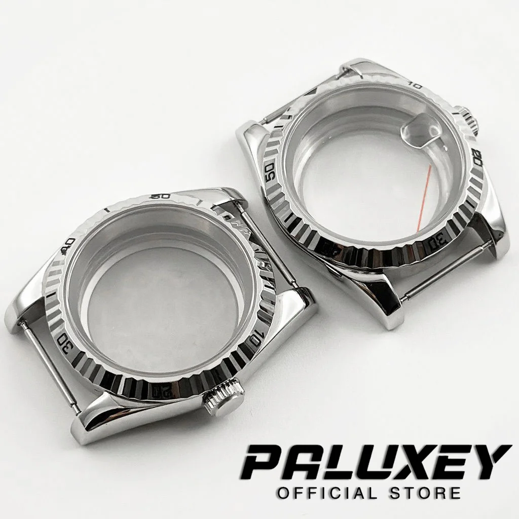 39mm Saphirglas wasserdicht silber geriffelt gebogenes Uhrengehäuse passen nh35 nh36 nh34 eta pt5000 Uhrwerk