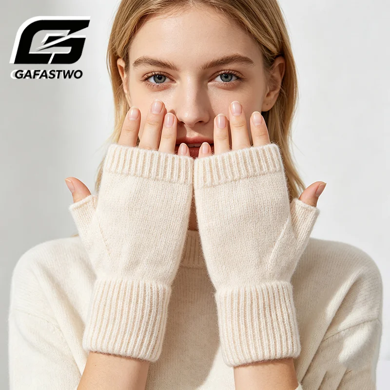 100% Merino Wool Fingerless Gloves Thermal Half Finger Mittens for Outdoor Winter Knitted Arm Warmer Cashmere Touch