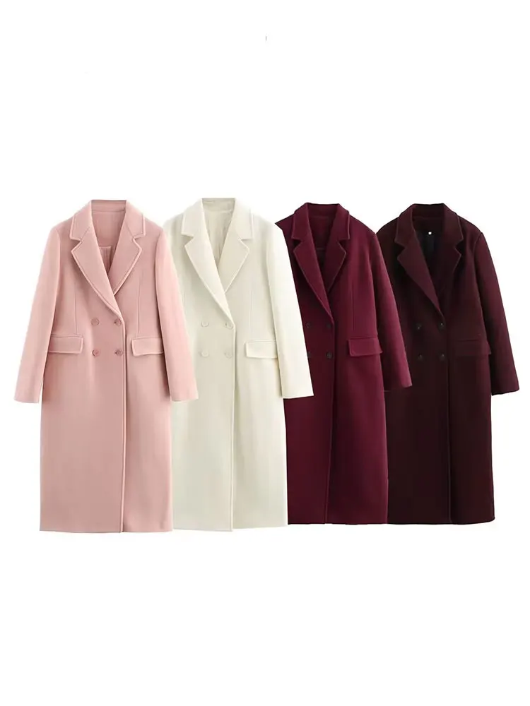 HH 2024 Autumn Elegant Windbreaker For Women Long Sleeves Solid Color Lapel With Pockets Double Breasted Vintage Coats
