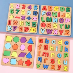 Montessori Wooden Puzzle 3D Alphabet Letters Number Matching Game Baby Kids Toys Education Learning Toy for Children 2 to 4 Year