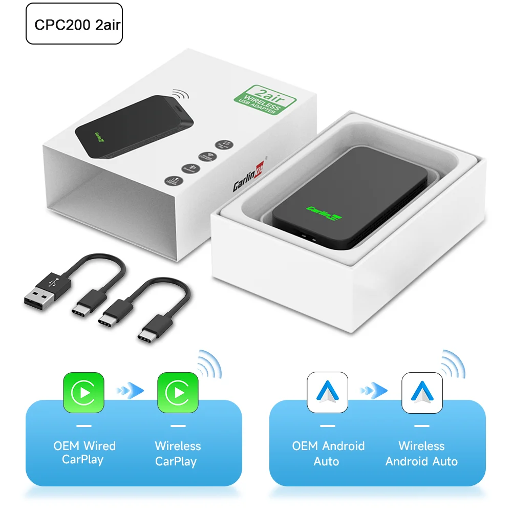 CarlinKit 5.0 2Air & CP2A Draadloze Android Auto & CarPlay Draadloze Adapter 2.4G & 5.8Ghz WiFi Auto Connect OTA Update voor OEM-auto's