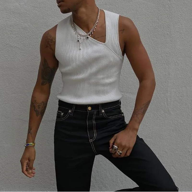 

2024 New Men Sweater Vest Autumn Slash Neck Knitted Vests Solid Color Hollow Sleeveless Slim Fashion Summer Men Tops Streetwear