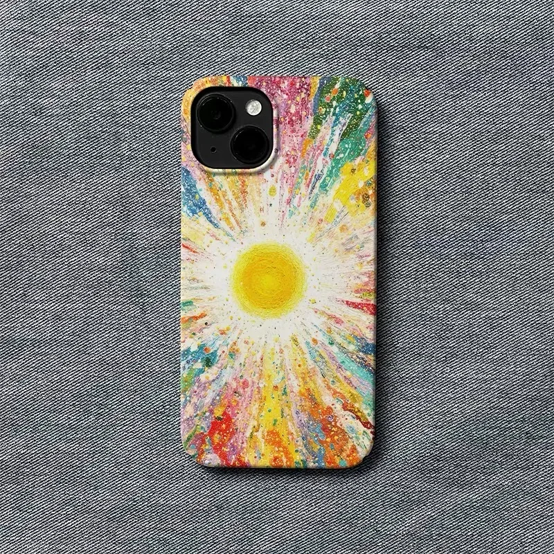 Casing Ponsel Grafiti Sinar Matahari Warna-warni untuk IPhone 16E 15 14 13 Pro Max 12 Mini 11 Pro Plus Perlindungan Penutup PC Keras Ultra Tipis