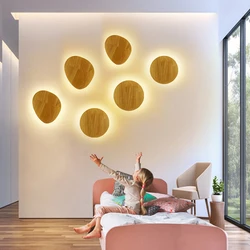 Round LED wall lamp modern Nordic wall light sconces wood indoor lighting home decor for living room bedroom bedside