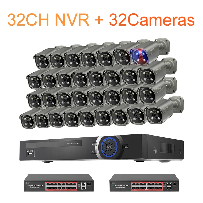 Techage IP Video Security NVR 36CH Set 8MP CCTV Home Indoor Security Camera Motion Detection Smart Video Bullet 4k Camera Kit