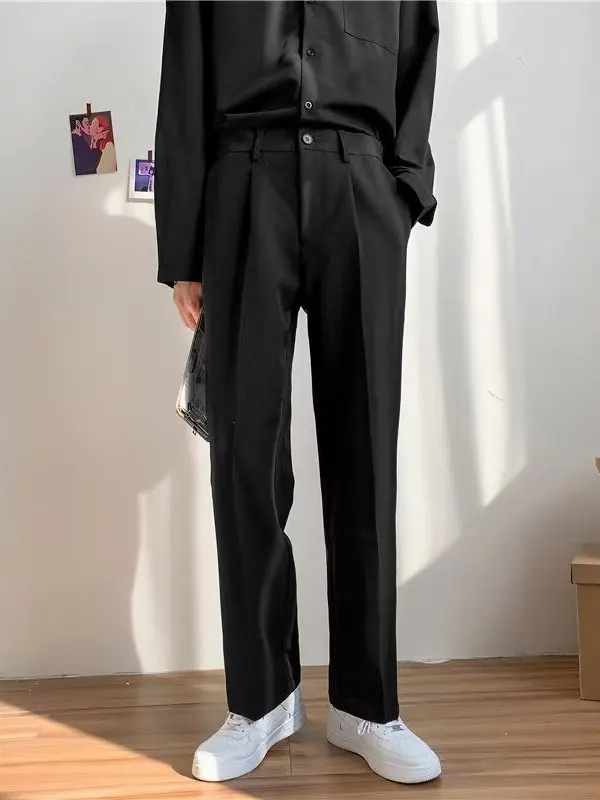 

Men's Casual Wide Leg Straight Cut Loose Fit Pants Korean Faion Spring Autumn Drapey Suit Trousers Comfortable Straight Leg...