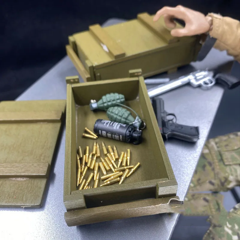 In Stock 1/6 Restored WWII Ammunition Chest Vintage Mini Wooden Bullet Box Model for 12