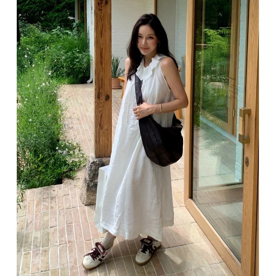 

Casual Style Sleeveless Long Dress with Lace Collar Hoodie Design Spring Autumn Winter Women's Fashion Streetwear Casual Dress