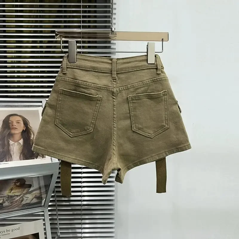 Summer High-waisted Hip Lift Spice Hot Pants Big Pocket Cargo Jean Shorts Women's Stretch Slim New Trend Relaxation Loose Shorts