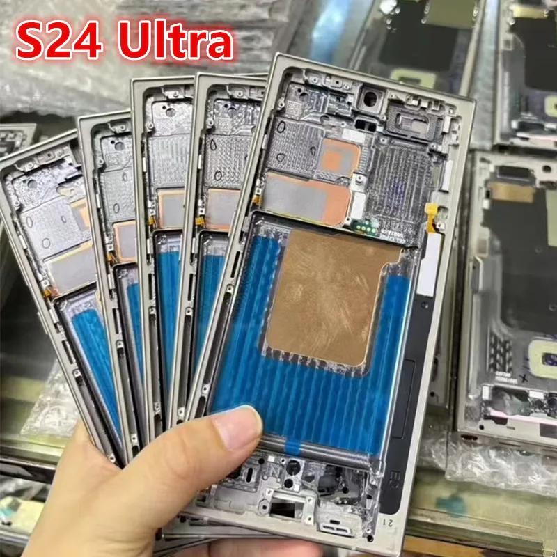 S24Ultra For Samsung Galaxy S24 Ultra S928 Middle Frame Housing Board LCD Faceplate Bezel Replace Repair Parts + Side Buttons