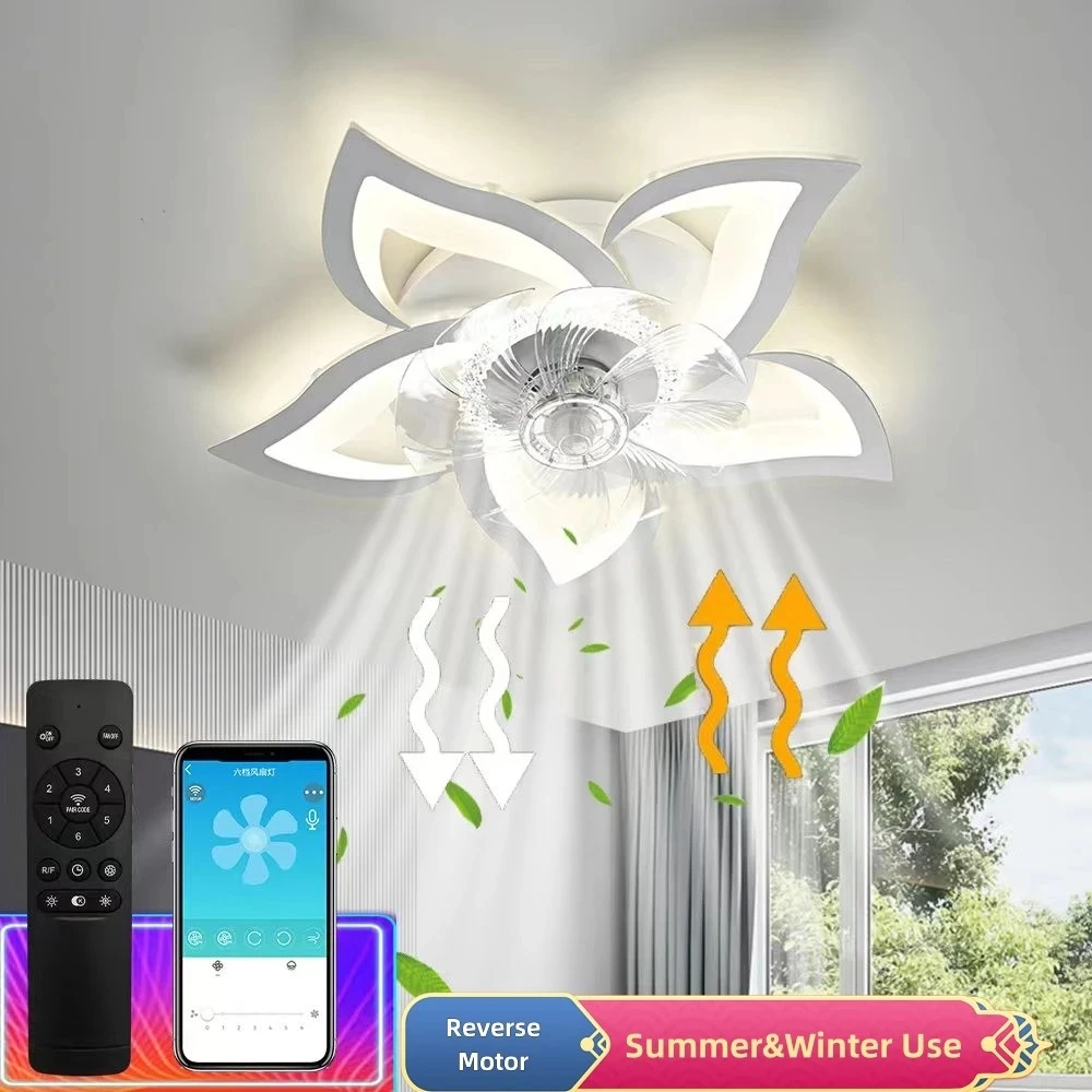 

Modern Quiet Ceiling LED Fan Lights Timing Chandeliers for Dining Room Decor Bedroom Lustre Home Decoration Light Fixture