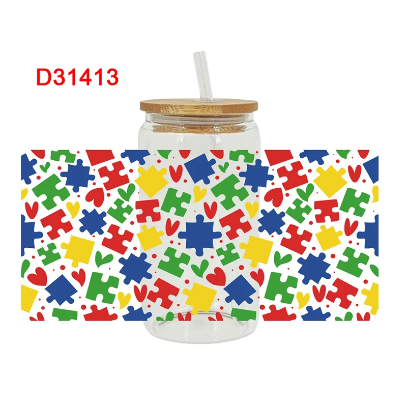 3D UV DTF Caring For Autism Printed Transfers Stickers 16oz Cup Wraps For DIY Glass Ceramic Metal Leather Etc. D31413 view 4