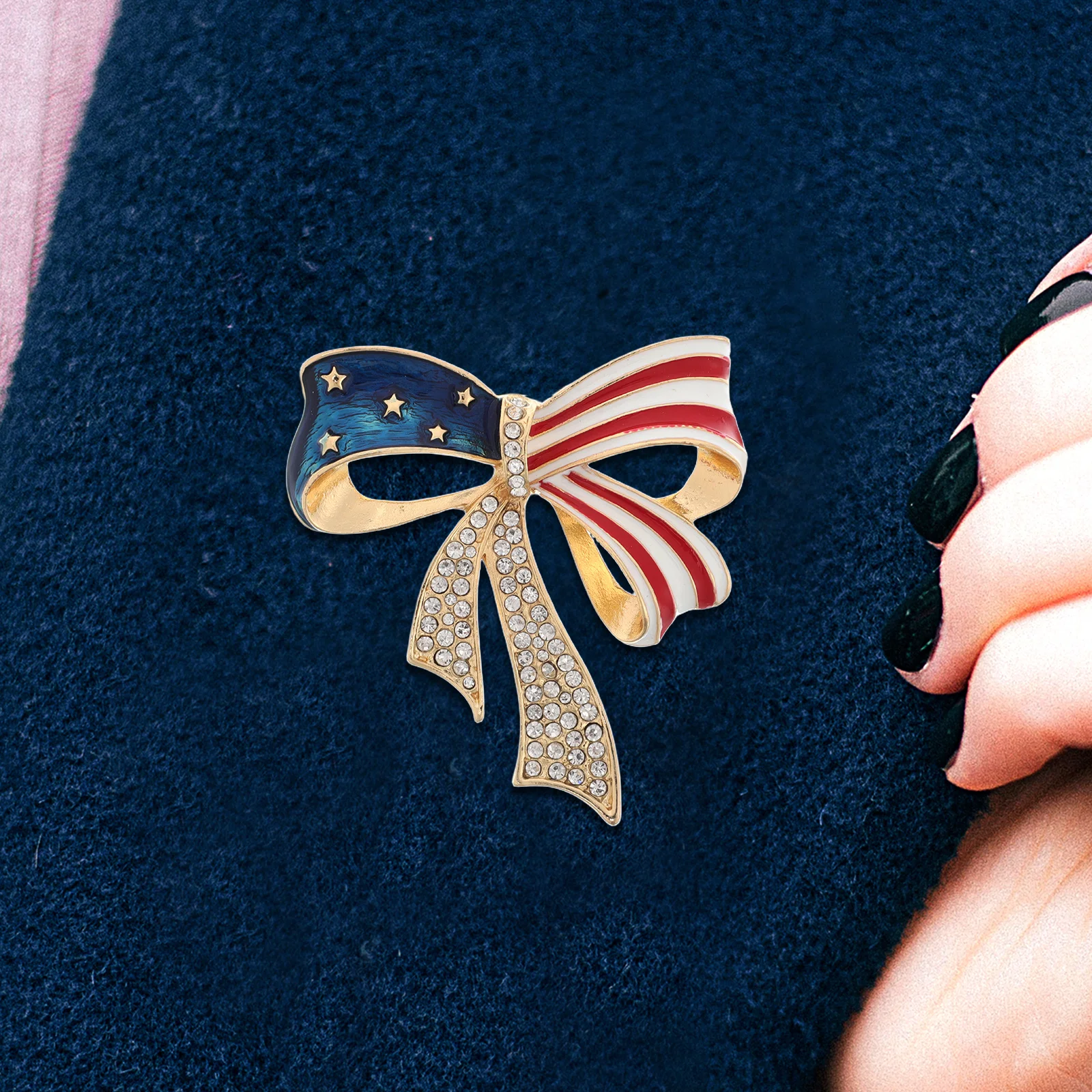 

American Flag Rhinestone Flag Pin Pin Crystal Memorial Day Jewelry Alloy Bow Brooches Lapel Pins Veteran Metal Accessories