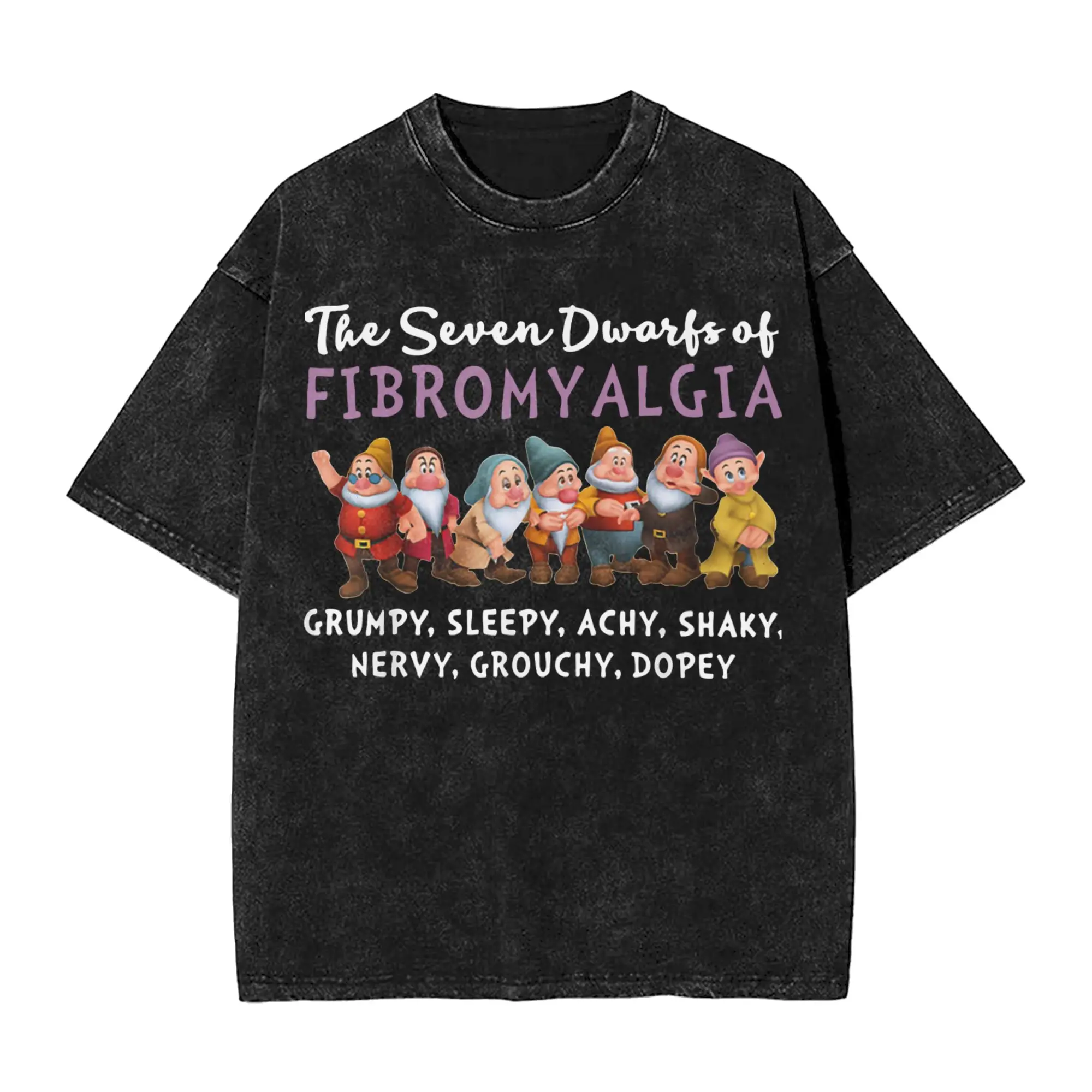 

Washed T Shirt Snow White Seven Dwarfs of Fibromyalgia T-Shirts High Street Streetwear Printed Tops Tops Tees for Men Women