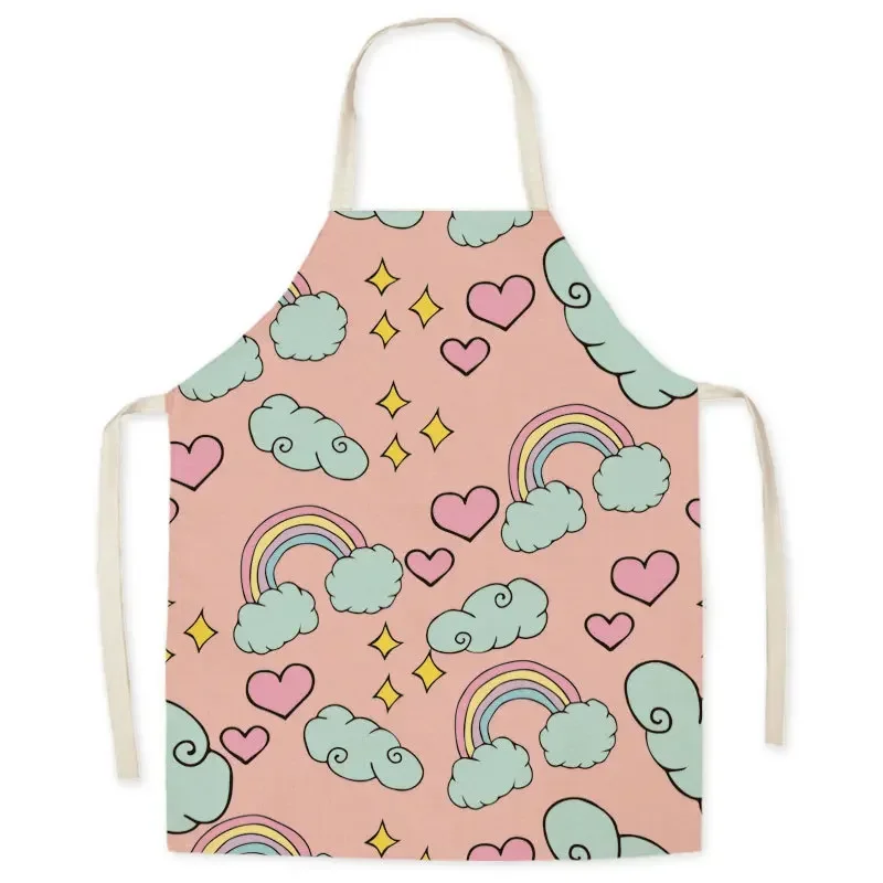 Cartoon Cloud Rainbow Apron Linen Oil-proof Apron Parent-child Kitchen Sleeveless Halter Kitchen Apron Delantal Cocina фартук