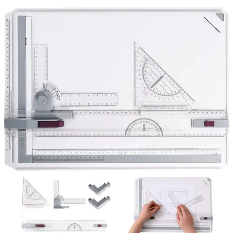 A3 Portable Drawing Board, Multi-Functional Metric Drawing Table with Parallel Movement Accessory, Adjustable Angle.