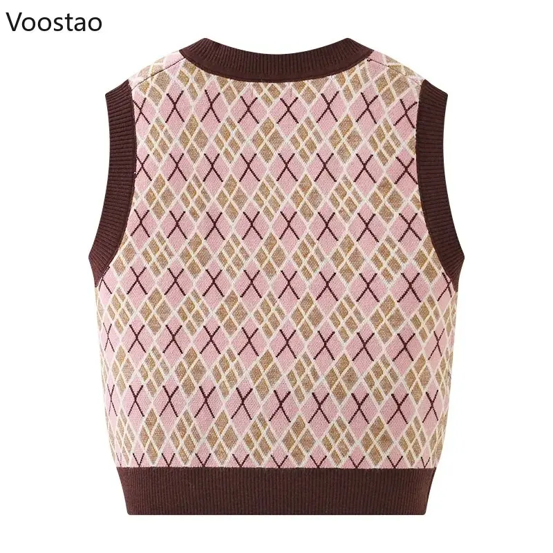 Kawaii Bunny Sweater Vest Spring Autumn Women Sweet V-Neck Cartoon Rabbit Jacquard Knitted Jumpers Crop Tops Female Waistcoat