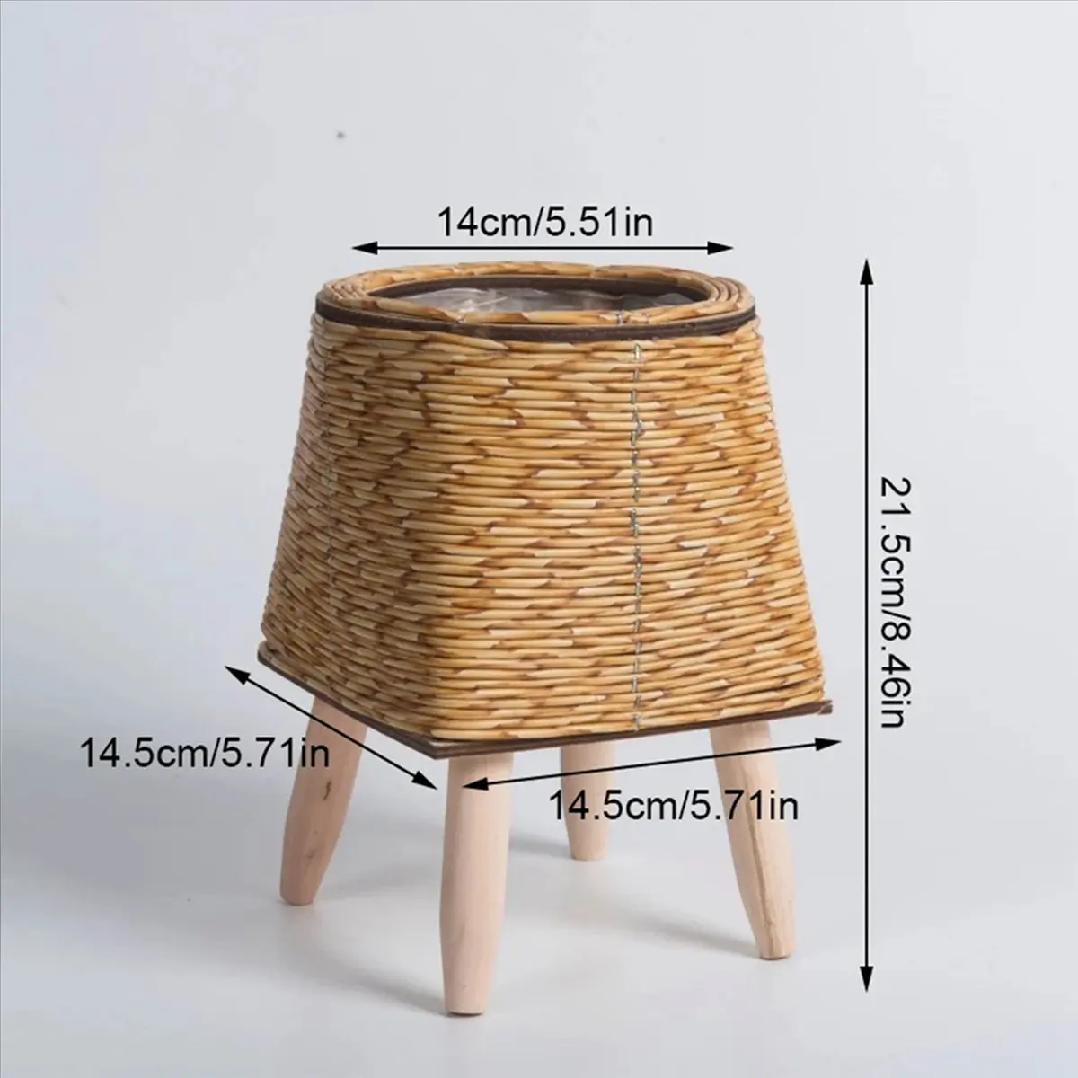 

A06K 2X Vintage Imitation Rattan Woven Flower Shelf Planters Handmade Storage Basket with Wooden Legs Plant Pot Stand,C