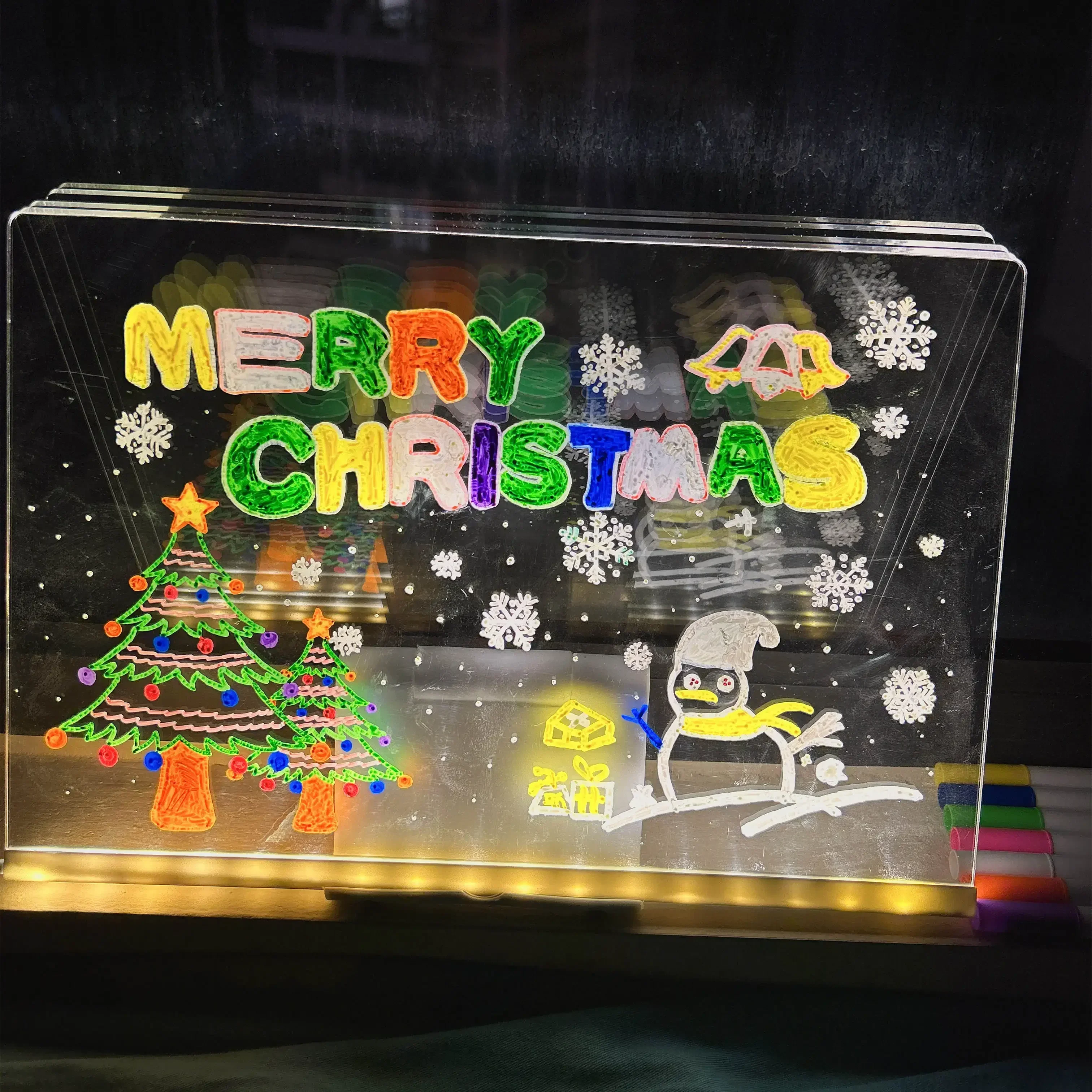 Christmas DIY Erasable LED Acrylic Drawing Board with Night Light Atmosphere