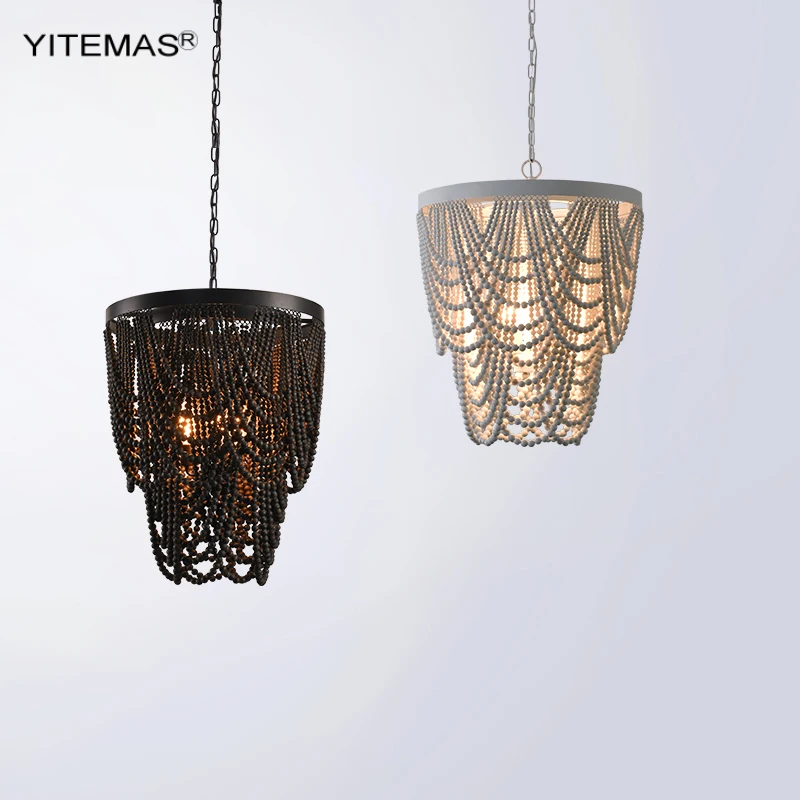

Большая деревянная люстра с бусинами, белая Подвесная лампа для спальни, черного, кофейного цвета, с бусинами, в стиле лофт, для столовой
