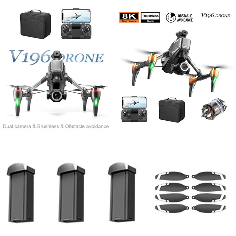 V196 Brushless Optical Flow Obstacle Avoidance Remote Control Rc Drone Quadcopter Spare Parts 3.7V 1800Mah Battery Propeller USB