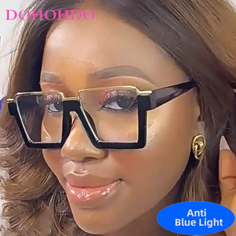 Vintage Oversized Square Glasses Women Trendy New Brand Designer Computer Blue Light Blocking Glasses Men For Office Work Lentes