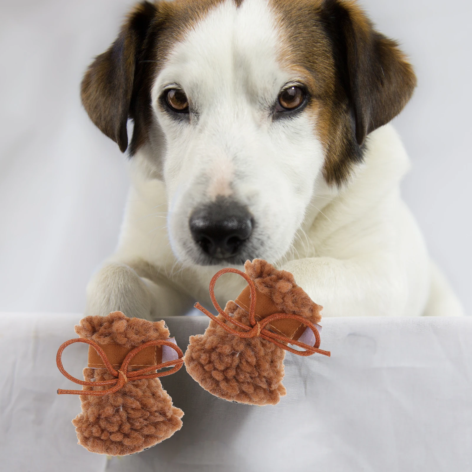 

4 Pcs Dog Booties Pet Snow Boots Anti-Skid Paw Protectors Brown Winter for