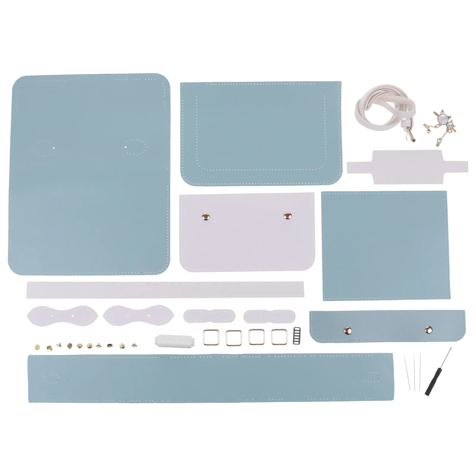 

DIY Material Kit Large Blue White Knitted PU Handmade Sewing Accessories Crafting Bag Making Shoulder Kit