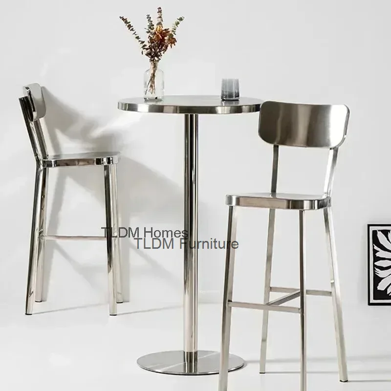 

Italian Minimalist Stainless Steel Bar Chairs Design Counter Metal Bar Stool Kitchen Restaurant Bar Furniture High Chairr l