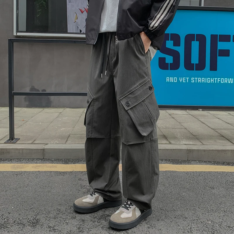 

2025 New Trendy Men's Pants Autumn Denim Style Loose Fit Comfortable Long Trousers American Workwear Cargo Pants Wide Leg