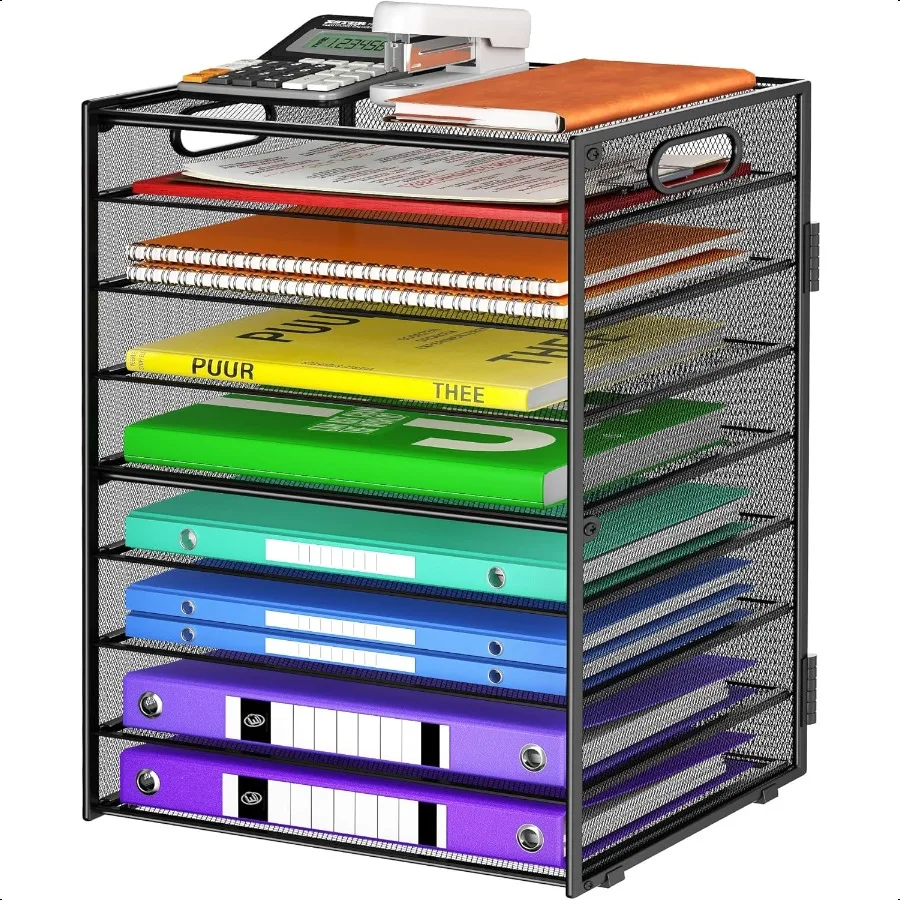 

9 Tier Paper Organizer with Handle Large Capacity Desk Organizer Mesh File Folder Letter Paper Tray Desktop Document Sorter for