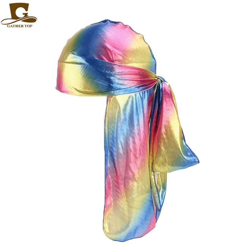 2023 New Unisex Silk Satin Durags Bandanas Turban Hat Longtail Pirate Long Ribbon Durag Biker Headwear Headband Hair Accessories