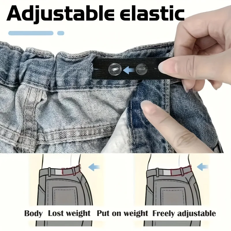 Adjustable Belt Extender Set, No Print Black White Pants Waist Extenders, Seamless Button Waist Relaxer for Jeans Trousers, Unis