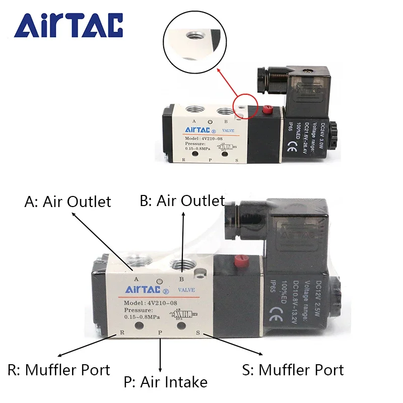 Original Genuine AIRTAC 4V Series 5/2 Way Solenoid Valve 4V210-08 4V310-10 12V 24V 110V 220V Air Pneumatic Electric Valve