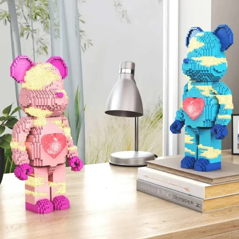 YKO Animal World Heart Plaid Bear Love Pet Doll LED Light Model DIY Mini Diamond Blocks Bricks Building Toy For Children No Box