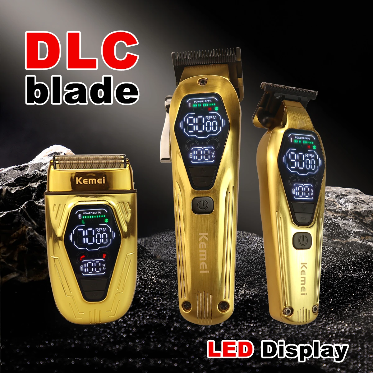 المهنية مشابك شعر الرجال عدة KEMEI كامل الجسم المعدني DLC شفرة LED عرض رجالي آلة حلاقة المهنية الحلاق