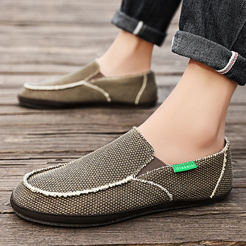 New men canvas shoes breathable casual shoes high quality men slip-on loafers lightweight outdoor simple moccasins walking shoes