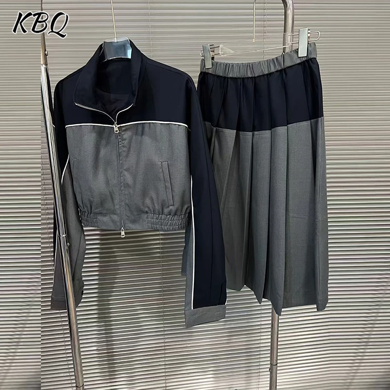 

KBQ Casual Hit Color Slimming Two Piece Sets for Woman Lapel Long Sleeve Top High Waist Skirt Designer Set Female Fashion New