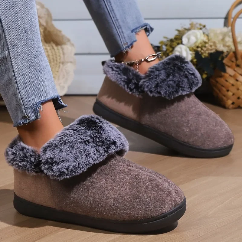 Mocassins en fourrure chauds à enfiler pour femmes, chaussures décontractées pour la maison, chaussures plates rembourrées confortables, chaussures en peluche pour femmes, hiver